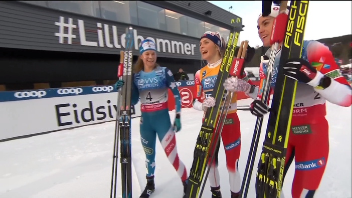 Il podio dello skiathlon di Lillehammer