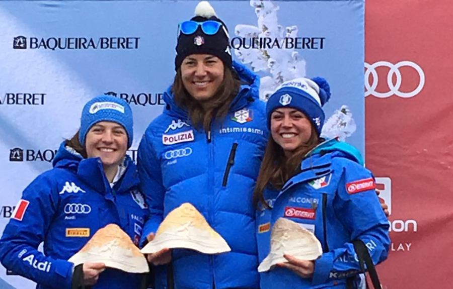 Il podio di Beret, uno dei momenti più esaltanti della passata stagione: la splendida tripletta azzurra con Pellegrini, Comarella e Defrancesco
