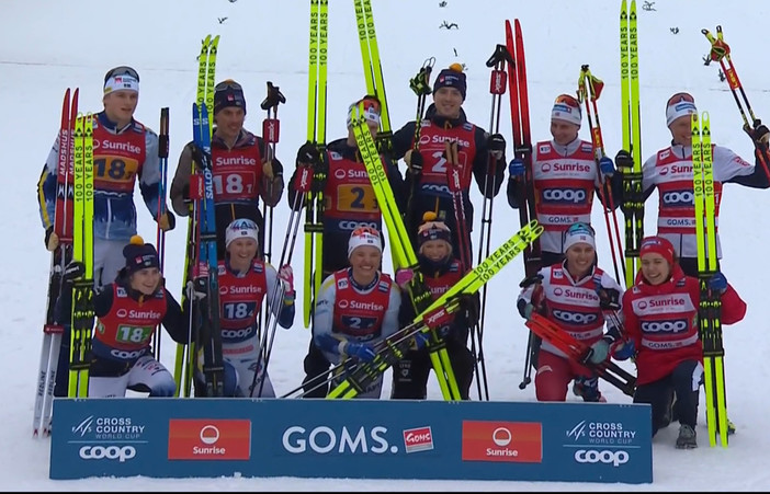 Sci di fondo - La Svezia piazza la doppietta nella staffetta mista di Goms. Svahn dominante, la Norvegia è 3ª. Solo 10ª l'Italia