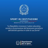 La Repubblica Italiana, finalmente &quot;riconosce il valore educativo, sociale e di promozione del benessere psicofisico dell'attività sportiva in tutte le sue forme&quot;