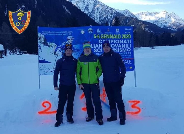 Da sinistra: Michel Rainer, Rino Pedergnana e Davide Carrara in occasione dei Campionati Italiani di Vermiglio